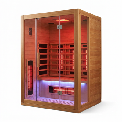 Full Spectrum Infrared Sauna – 1–2 Person Canadian Hemlock Indoor Sauna with Bluetooth & Tempered Glass Door