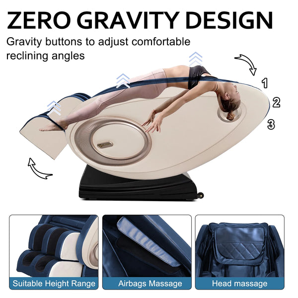 Zero Gravity Full Body Massage Chair with Heating & Bluetooth – Blue