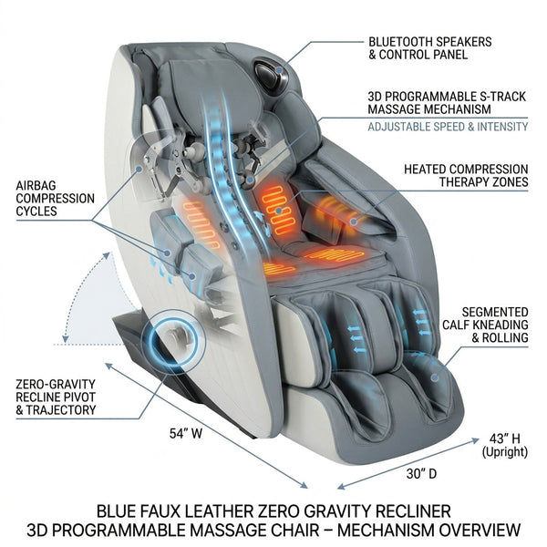 Blue & Gray Zero Gravity Massage Chair with Heat & Bluetooth