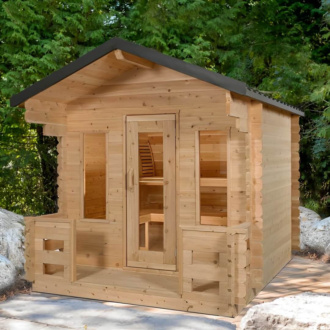 LeisureCraft Georgian Cabin 2–6 Person Outdoor Sauna with Porch