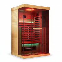 Full Spectrum Infrared Sauna – 1–2 Person Canadian Hemlock Indoor Sauna with Bluetooth & Tempered Glass Door