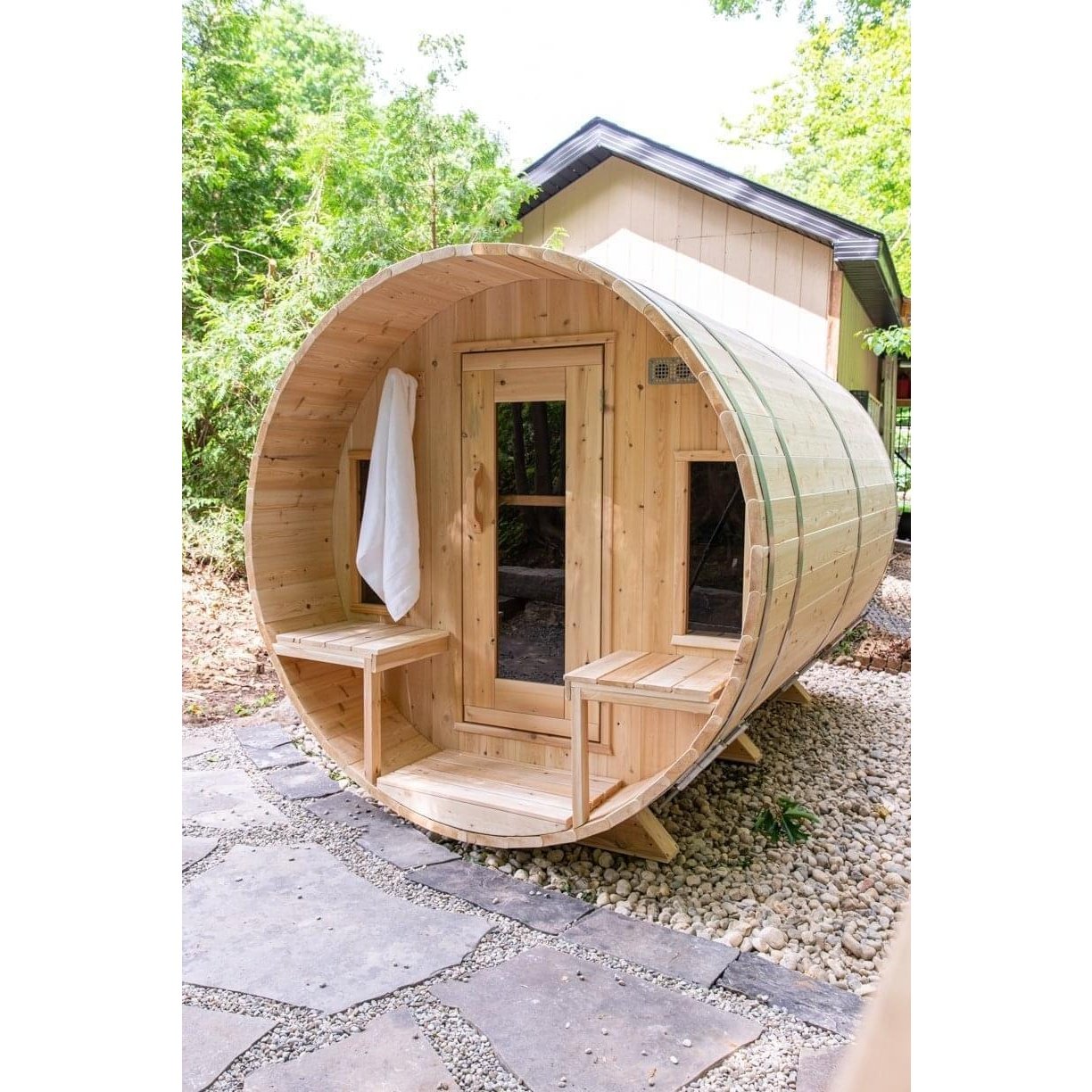 LeisureCraft Canadian Timber Tranquility Sauna (CTC2345W) – 2–6 Person Outdoor Barrel Sauna
